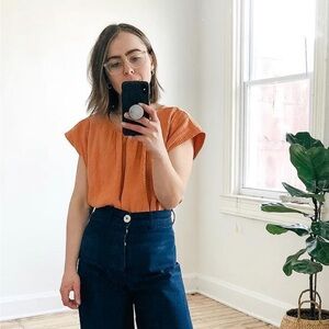 Suunday Willa top orange organic cotton gauze short sleeve boxy size small